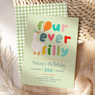Schattige “Four Ever Silly” 4e verjaardag boerderi Kaart