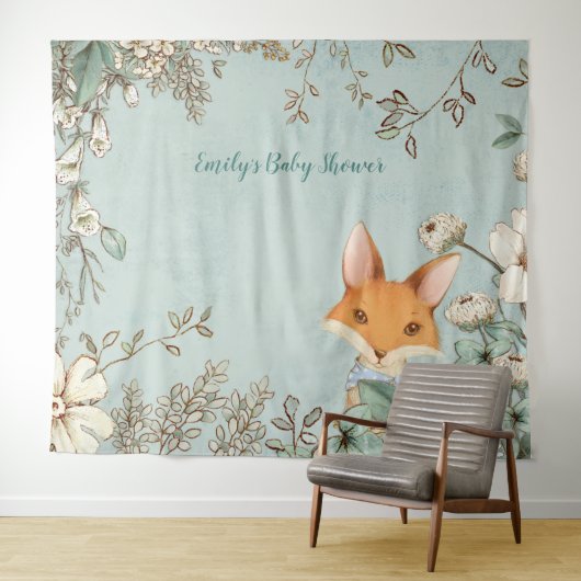 Schattige Fox  Baby shower Achtergrond landschap Wandkleed (In Situ (horizontaal))