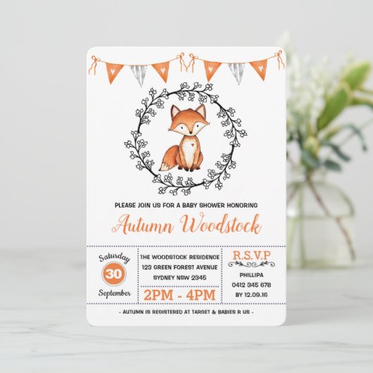 Schattige Fox Baby shower / Modern Woodland Forest Kaart (Staand voorkant)