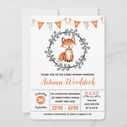 Schattige Fox Baby shower / Modern Woodland Forest Kaart (Voorkant)