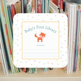 Schattige Fox Baby's Eerste Bibliotheek Bookplate Vierkante Sticker