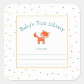Schattige Fox Baby's Eerste Bibliotheek Bookplate Vierkante Sticker (Voorkant)