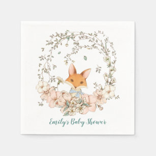 Schattige Fox Bloemen Foliage Boy Baby shower Servet