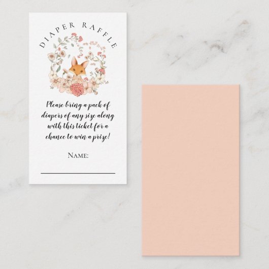 Schattige Fox Bloemen Luier Raffle Meisje Douche Informatiekaartje (Voorkant / Achterkant)