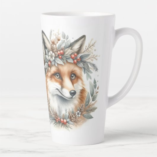 Schattige Fox Bloemenkrans winter wonderland Latte Mok (Rechts)