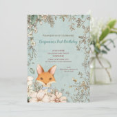  Schattige Fox Botanical 1st Birthday Boy Kaart (Staand voorkant)