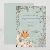  Schattige Fox Botanical 1st Birthday Boy Kaart (Voorkant / Achterkant)