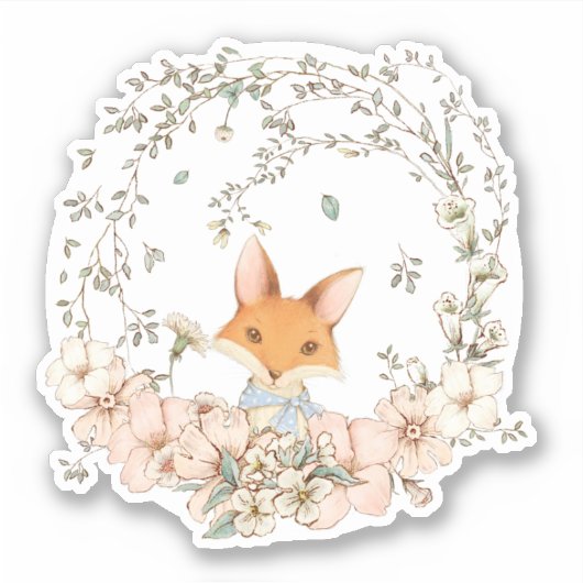 Schattige  Fox Botanische Bloemen Baby Boy Sticker (Voorkant)