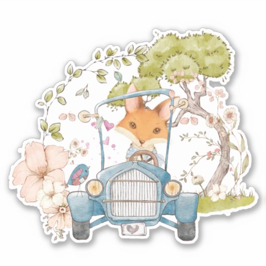 Schattige  Fox Botanische Bloemen Baby jongen Sticker (Voorkant)