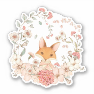 Schattige  Fox Botanische Bloemen Baby meisje Sticker