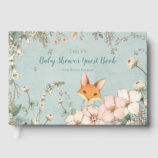  Schattige Fox Botanische Wensen voor Baby shower Gastenboek (Voorkant)