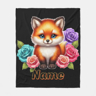 Schattige Fox Cub met kleurrijke Rozen Fleece Deken