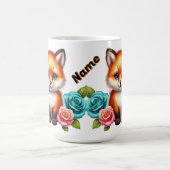 Schattige Fox Cub met kleurrijke Rozen Koffiemok (Center)
