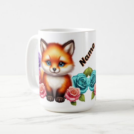 Schattige Fox Cub met kleurrijke Rozen Koffiemok (Voorkant links)