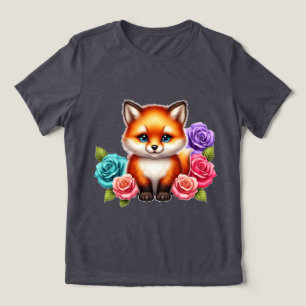 Schattige Fox Cub met kleurrijke Rozen Tri-Blend Shirt