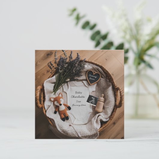 Schattige Fox en Lavander zwangerschapsaankondigin Feestdagenkaart (Staand voorkant)