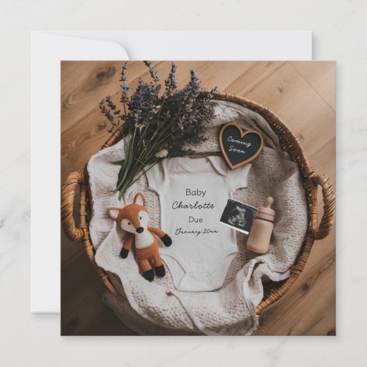 Schattige Fox en Lavander zwangerschapsaankondigin Feestdagenkaart (Voorkant)