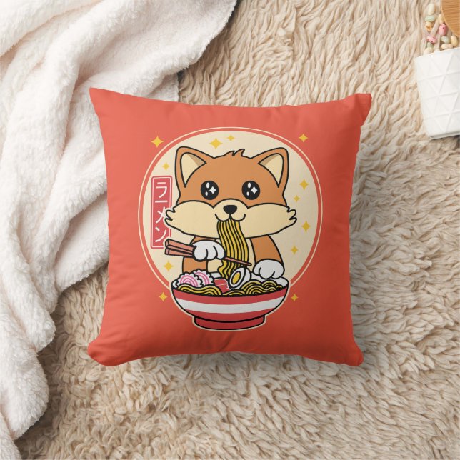 Schattige Fox Eten Ramen Kawaii Japans Eten Gift Kussen (Deken)
