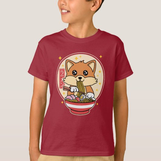 Schattige Fox Eten Ramen Kawaii Japans Eten Gift T-shirt (Voorkant)