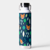 Schattige Fox Face Forest Leaf Pattern Monogram Waterfles (Voorkant)