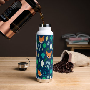Schattige Fox Face Forest Leaf Pattern Monogram Waterfles