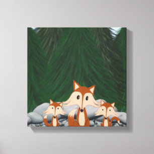 Schattige fox-familie canvas afdruk