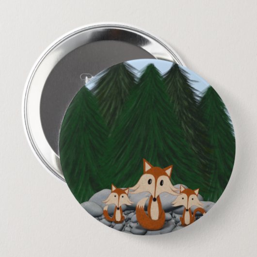 Schattige fox-familie ronde button 4,0 cm (Voorkant /achterkant)