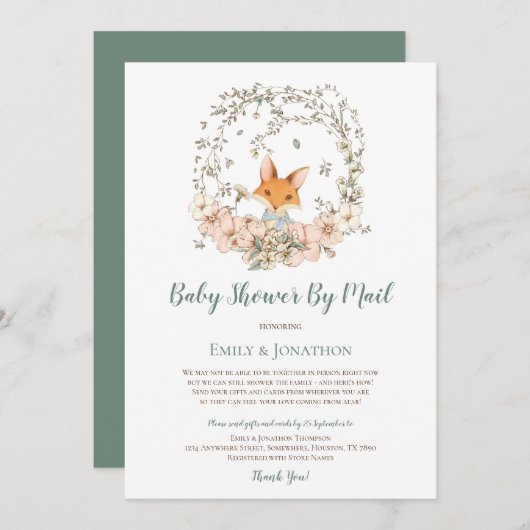  Schattige Fox Floral Baby Jongensdouche per Mail Kaart (Voorkant / Achterkant)