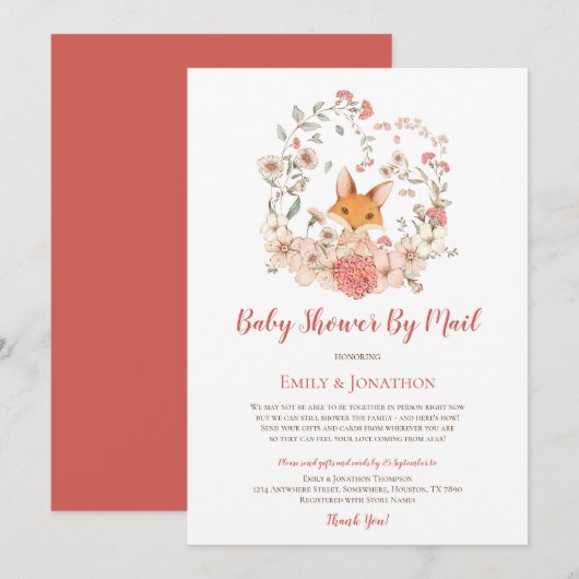  Schattige Fox Floral Baby shower per Mail Kaart (Voorkant / Achterkant)
