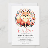 Schattige Fox Floral Baby shower uitnodiging (Voorkant)
