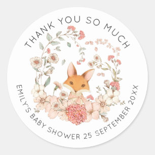 Schattige Fox Floral Dank u Baby shower Ronde Sticker