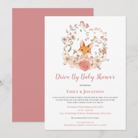  Schattige Fox Floral Drive Door Baby shower Kaart (Voorkant / Achterkant)
