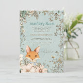  Schattige Fox Floral Leaf Virtual Baby shower Kaart (Staand voorkant)