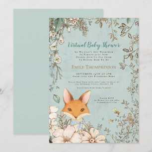  Schattige Fox Floral Leaf Virtual Baby shower Kaart