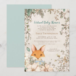  Schattige Fox Floral White Virtual Baby shower Kaart