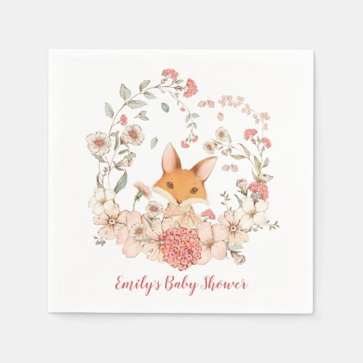  Schattige Fox Florals Leaves Meisje Baby shower Servet (Voorkant)