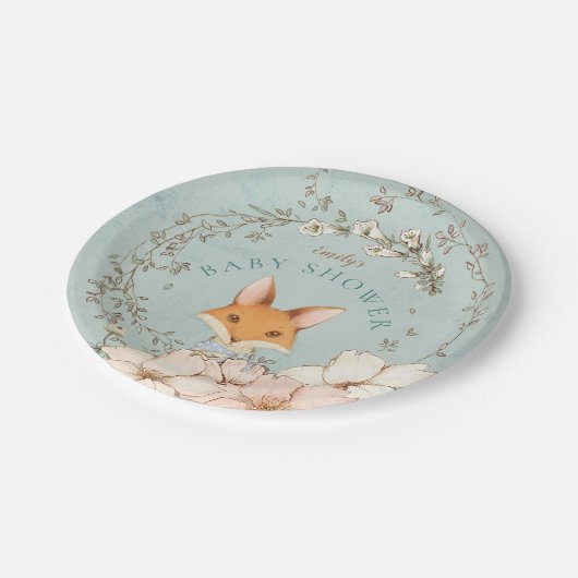  Schattige Fox Flowers Boy Groen Baby shower Papieren Bordje (Gekanteld)