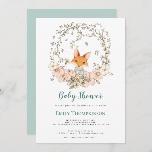  Schattige Fox Foliage Eiereend Blauw Baby shower Kaart (Voorkant / Achterkant)