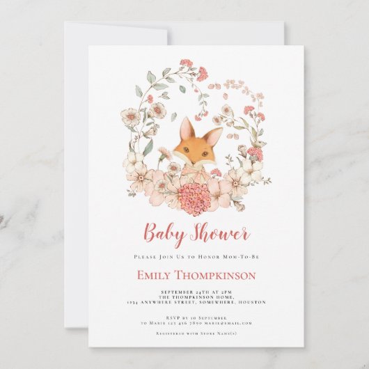  Schattige Fox Foliage Peach Baby shower Kaart (Voorkant)