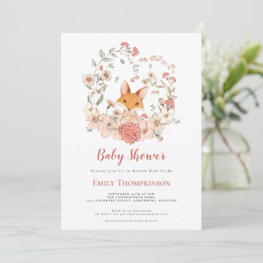  Schattige Fox Foliage Peach Baby shower Kaart (Staand voorkant)