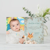 Schattige Fox Foto Eerste Verjaardag Dank u Bedankkaart (Staand voorkant)