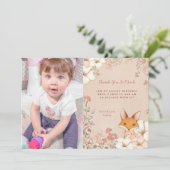 Schattige Fox Foto Meisje 1e Verjaardag Dank u Bedankkaart (Staand voorkant)