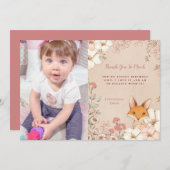 Schattige Fox Foto Meisje 1e Verjaardag Dank u Bedankkaart (Voorkant / Achterkant)