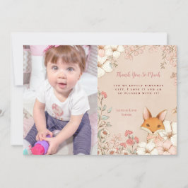  Schattige Fox Foto Meisje 1e Verjaardag Dank u Bedankkaart