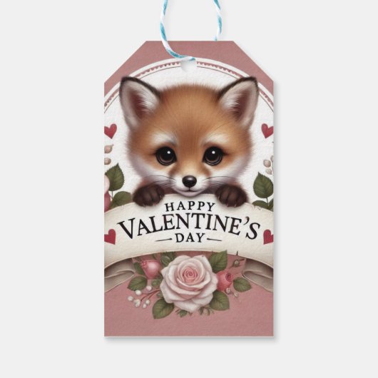 Schattige Fox Illustratie met Rozen Cadeaulabel (Achterkant)