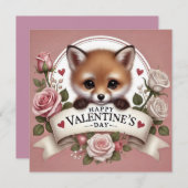 Schattige Fox Illustratie met Rozen Feestdagenkaart (Voorkant / Achterkant)