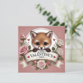 Schattige Fox Illustratie met Rozen Feestdagenkaart (Staand voorkant)