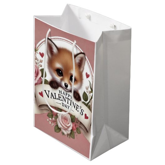 Schattige Fox Illustratie met Rozen Medium Cadeauzakje (Voorkant Gekanteld)