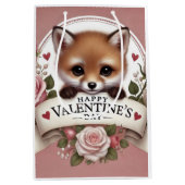 Schattige Fox Illustratie met Rozen Medium Cadeauzakje (Voorkant)
