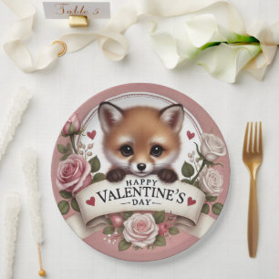 Schattige Fox Illustratie met Rozen Papieren Bordje